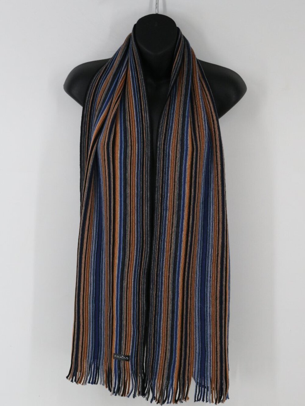 V. FRAAS 100% Pure New Wool Scarf Multicolored Striped Tassel Made in Germany